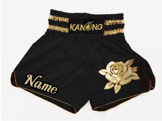 Kanong Customised Black Rose Muay Thai Shorts : KNSCUST-1174